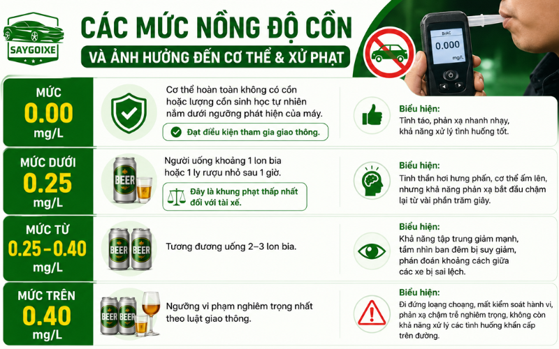 Các mức nồng độ cồn